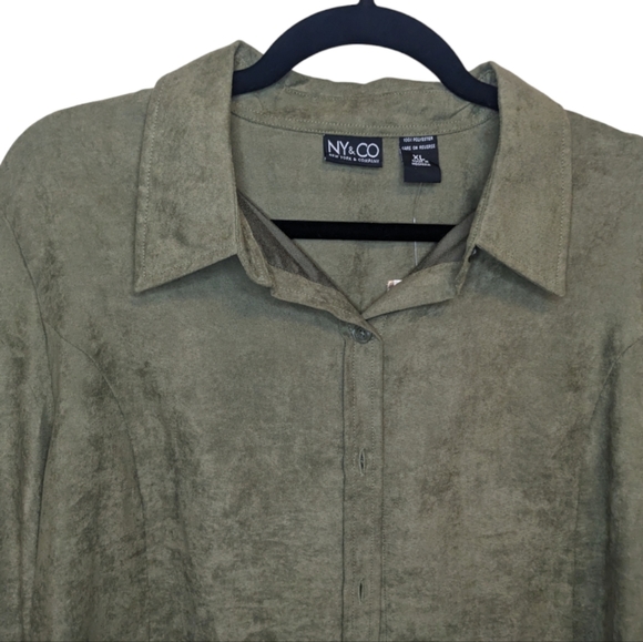 NWT New York & Company Women's Green Button Down Shirt XL ✨ - Picture 5 of 12